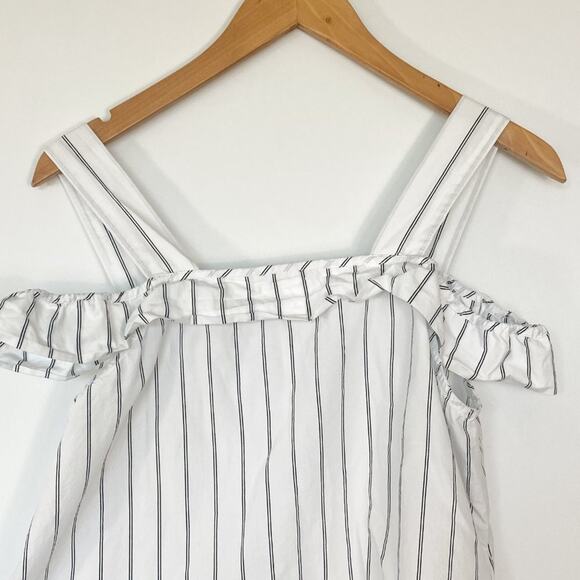 Mango White Black Striped Ruffled Cami Top Tank Blouse - Picture 6 of 11